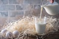 Pouring milk and eggs Royalty Free Stock Photo