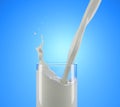 Pouring milk in glass with splash. side view close up Royalty Free Stock Photo