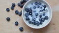 Pouring milk onto blueberries in motion