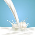 Pouring milk with splash ad poster Royalty Free Stock Photo