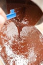 Pouring mixture of chocolate eggs and flour