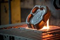 Pouring of molten steel in foundry industry production for manufacture of parts Royalty Free Stock Photo