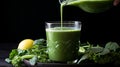 Pouring nourishing green juice into a glass, a refreshing and healthy beverage option