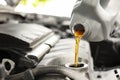 Pouring oil into car engine Royalty Free Stock Photo