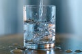 Pouring Pure Water into a Glass with Splashes. Royalty Free Stock Photo