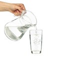 Pouring purified fresh water from the jug in glass, isolated on background Royalty Free Stock Photo