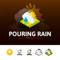 Pouring rain icon in different style