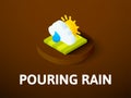 Pouring rain isometric icon, isolated on color background