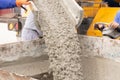 Pouring ready-mixed concrete from mixing mobile the concrete mixer Royalty Free Stock Photo
