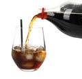 Pouring refreshing cola into glass with ice cubes Royalty Free Stock Photo