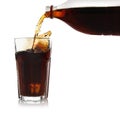 Pouring refreshing cola into glass