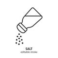 Pouring salt from salt shaker sign. Salt shaker line icon. Salt cellar vector symbol. Editable stroke