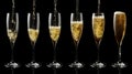 Pouring sparkling wine into a glass on a black background