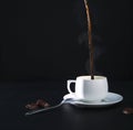 Pouring a steaming mug of black coffee