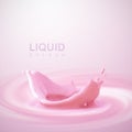 Pouring strawberry milk crown splash on swirling whirlpool creamy pink background Royalty Free Stock Photo