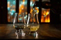 Pouring in tulip-shaped tasting glass Scotch single malt or blended whisky