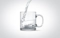 Pouring water in blank transparent glass mug mock up isolated, Royalty Free Stock Photo