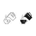 Pouring water into a cup from a kettle, vector icon set. Simple illustration. Kettle cup boiling water Royalty Free Stock Photo