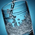 Pouring water into a glass on blue background, close-up Royalty Free Stock Photo