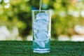 Pouring water into a glass of ice Royalty Free Stock Photo