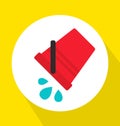 Pouring water from red bucket, flat illustration style