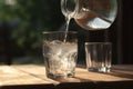 Pouring water table. Generate Ai Royalty Free Stock Photo