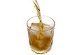 Pouring whiskey in a glass with ice. Royalty Free Stock Photo