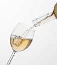 Pouring white wine into glass.