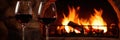 Pouring Wine Next To A Crackling Fireplace Royalty Free Stock Photo