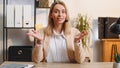 Businesswoman working on laptop wearing headset call center support service operator office helpline Royalty Free Stock Photo