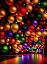 POV Christmas ball: dark photo rainbow tones.