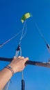 POV: Holding on to the handle of a kite while kiteboarding in Croatian seaside.