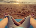 POV image of woman meditating in pose of lotus Royalty Free Stock Photo