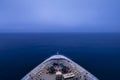 POV shot of bow of a ship sailing into a fog bank in pre dawn hours Royalty Free Stock Photo