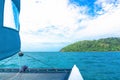 POV of traveling to island by Sailboat