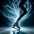 POV view ice skater shoe with energy flowing out, power concept Royalty Free Stock Photo