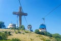 POV view of tourist on ride of gondola cablecar to Vodno mountain