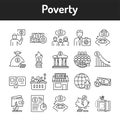 Poverty color line icons set. Pictograms for web page, mobile app, promo.