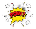 Pow comic speech bubble halftone shadow text expression retro comic style flat design.