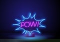 POW lettering neon sign. Word in speech bubble on brick wall background. Vector illustration in neon style for Royalty Free Stock Photo