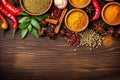 herb dry indian food cooking background ingredient fresh seasoning powder spice. Generative AI.