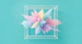 A powder explosion captured within a transparent cube, set against a teal Royalty Free Stock Photo