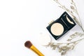 Powder foundation cream cusion fashion makeup skincare with brush and tree leaf herbal Royalty Free Stock Photo