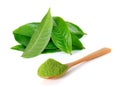 Powder green tea and green tea leaf Royalty Free Stock Photo