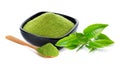 Powder green tea and green tea leaf Royalty Free Stock Photo