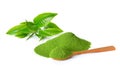 Powder green tea and green tea leaf Royalty Free Stock Photo