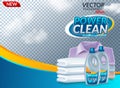 Powder laundry detergent advertising poster. Vector realistic illustration