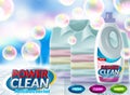 Powder laundry detergent advertising poster. Vector realistic illustration Royalty Free Stock Photo