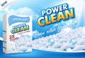 Powder laundry detergent advertising vector illustration