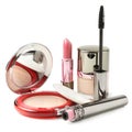 Powder, lipstick, mascara, face cream Royalty Free Stock Photo